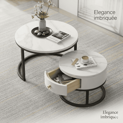 Table basse gigogne avec tiroir – Collection Élégance