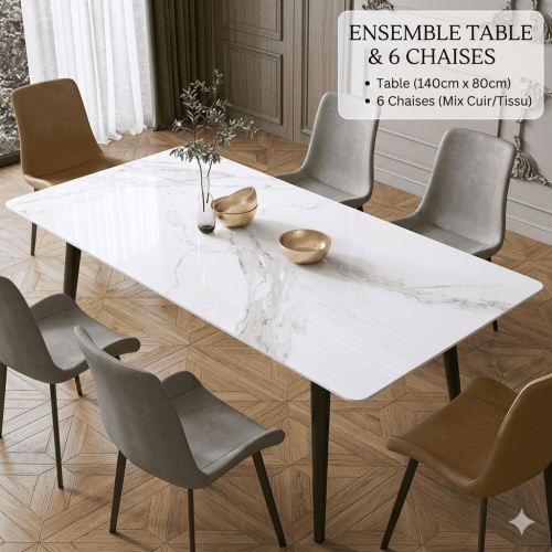 Table à Manger 6 Places Effet Marbre | Ensemble Complet 2