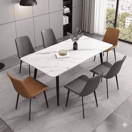 Table à Manger 6 Places Effet Marbre | Ensemble Complet