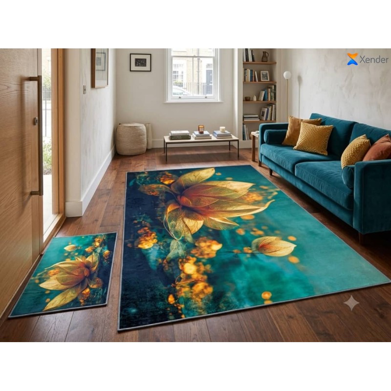 Tapis de Salon Effet Relief 3D avec Petit Tapis Chic