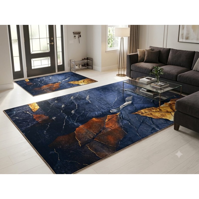 Tapis de Salon Effet Relief 3D avec Petit Tapis Chic