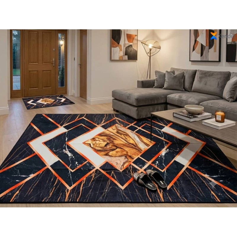 Tapis de Salon Effet Relief 3D avec Petit Tapis Chic