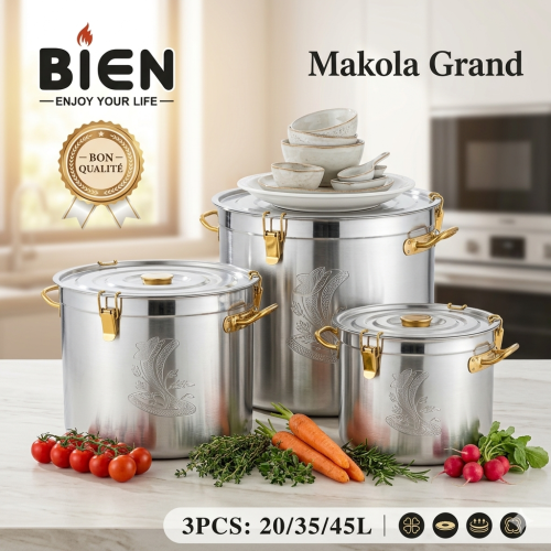 Marmites Grand Format  – 3 Pièces avec Couvercles (20L, 35L, 45L)