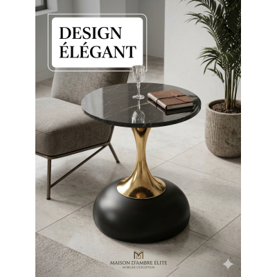Table d'appoint design en marbre noir et finitions dorées