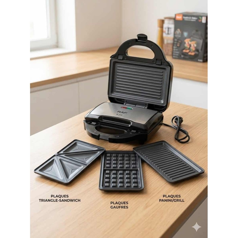 Appareil  à panini et gaufrier 3 en 1