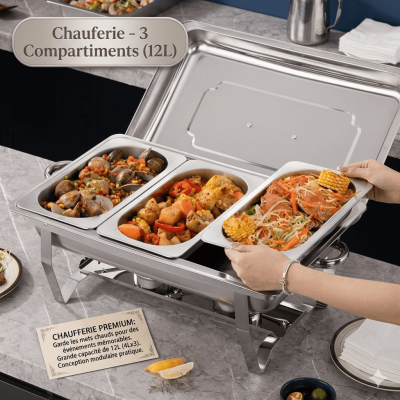 Chafing Dish Buffet Réchaud Chauffe-Plat 3 Compartiments