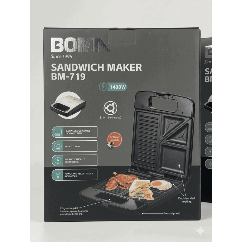 Appareil à Sandwich et Croque-Monsieur 3-en-1 BOMN 1400W