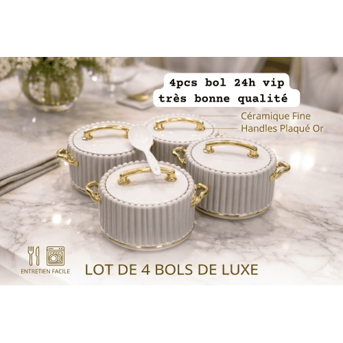 Bols Thermos  Plus avec Couvercles et Poignées Dorées – Lot de 4