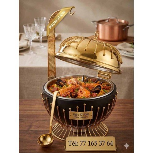 Chafing Dish Rond de Luxe Noir et Doré – Réchaud de Buffet 6 L