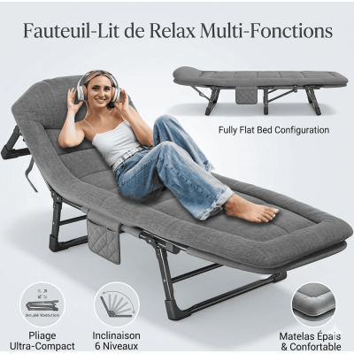 Fauteuil Lit de Relax Pliant : Le Confort Multi-Fonctions à Emporter Partout