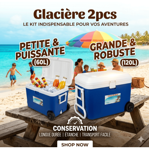 Glacière Isotherme à Roulettes : Kit 2 Pcs (60L & 120L) 2