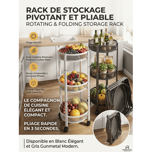 Étagère Rotative Cuisine | Chariot de Rangement Pliable