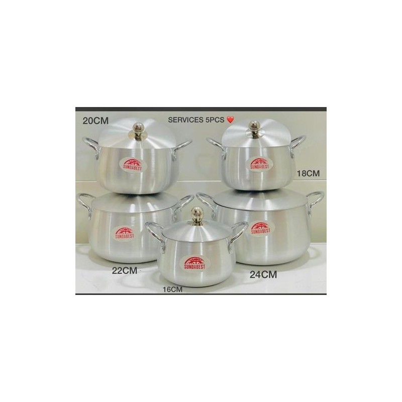 Ensemble De 5 Marmites en  Alu - Avec 1 Louche