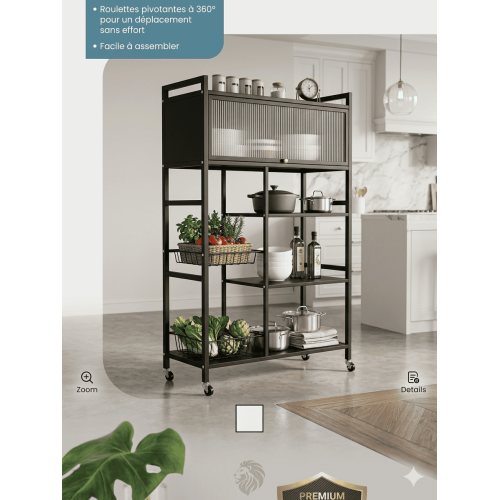 Étagère de Cuisine sur Roulettes avec Vitrine | Meuble Pro