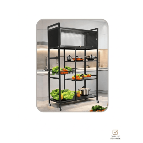 Étagère de Cuisine sur Roulettes avec Vitrine | Meuble Pro 2