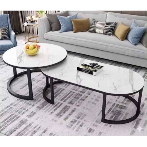 Table Basse Gigogne Effet Marbre | Ensemble Salon Moderne