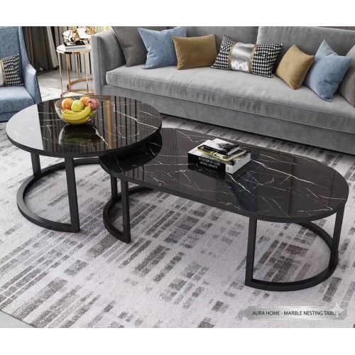Table Basse Gigogne Effet Marbre | Ensemble Salon Moderne 2