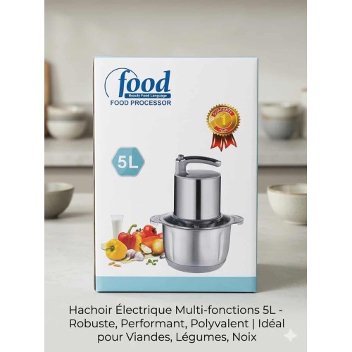 Hachoir Électrique 5L Inox | Robot Multi-fonctions Cuisine
