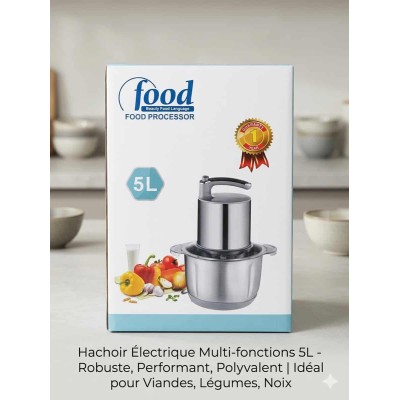 Hachoir Électrique 5L Inox | Robot Multi-fonctions Cuisine