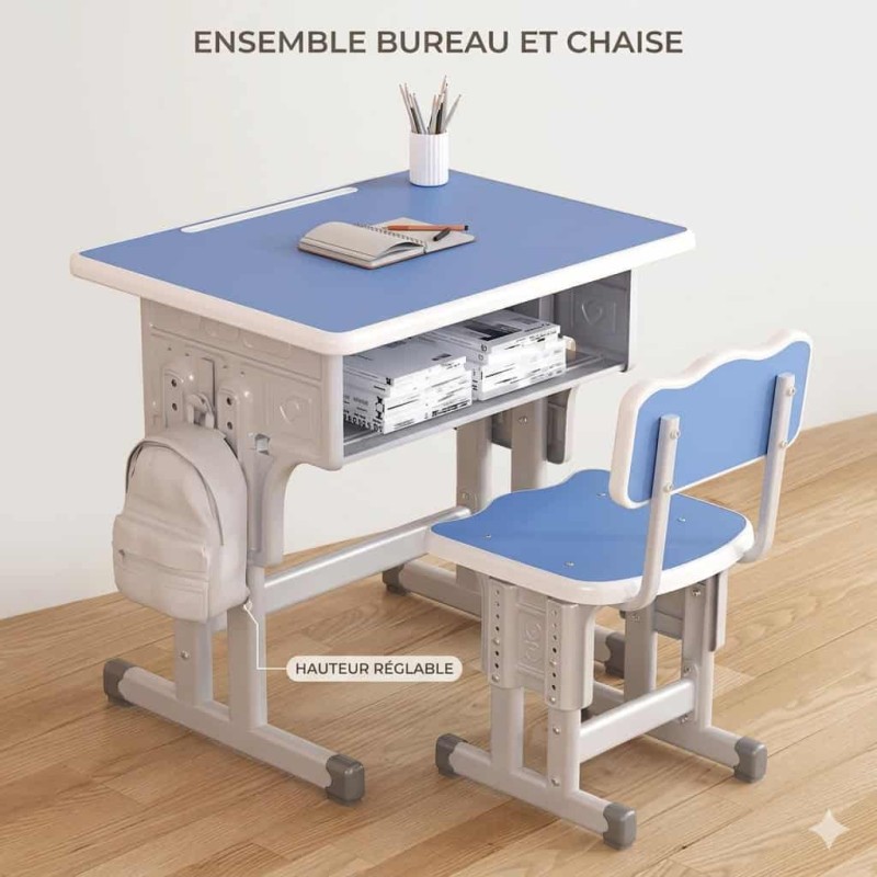 Bureau et chaise d’étude pour enfant – réglables, idéal maison ou école