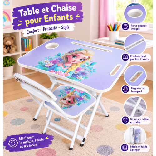 Table d'étude pliable  pour enfants avec chaise