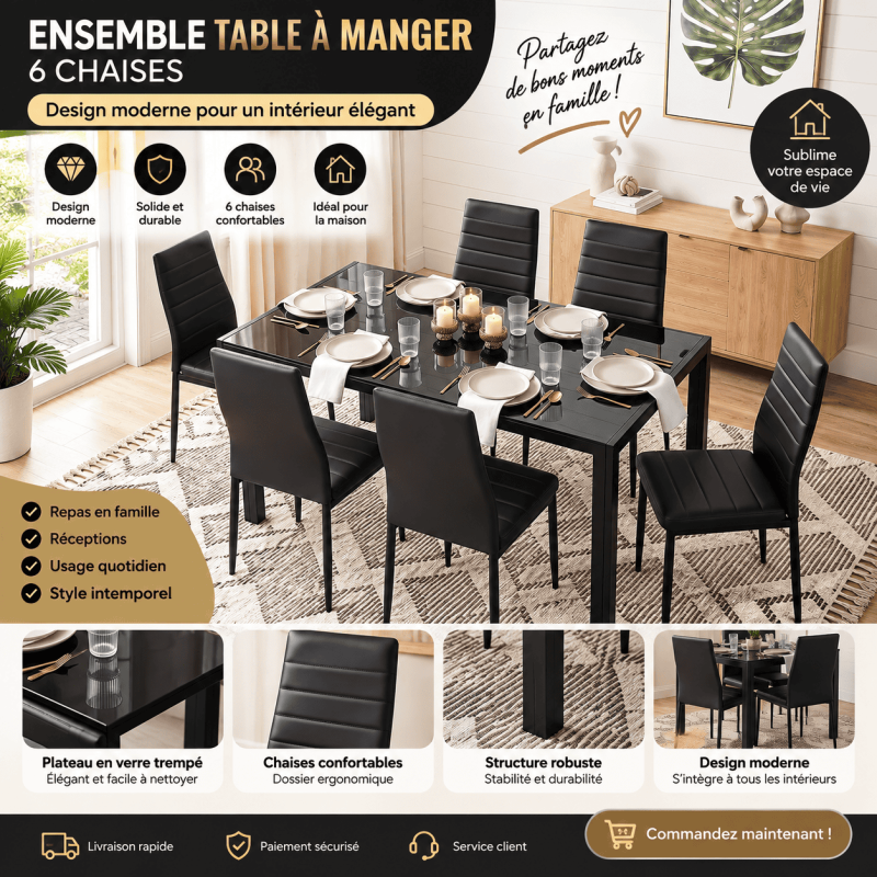 Table à Manger avec 6 Chaises – Ensemble Salle à Manger Moderne