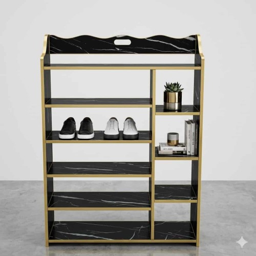 Étagère de Rangement en Bois  – Design Moderne Blanc et Doré 2