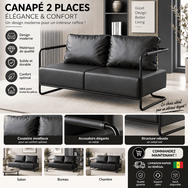 Canapé 2 Places  Moderne – Élégant, Confortable et Robuste