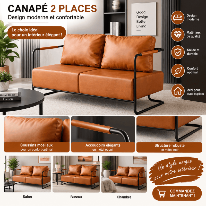 Canapé 2 Places  Moderne – Élégant, Confortable et Robuste