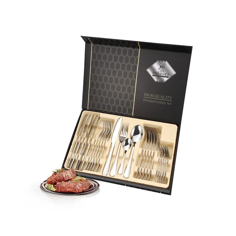 Couverts 24 pièces en acier inoxydable motifs argentes