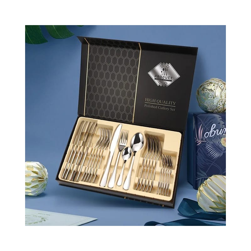 Couverts 24 pièces en acier inoxydable motifs argentes