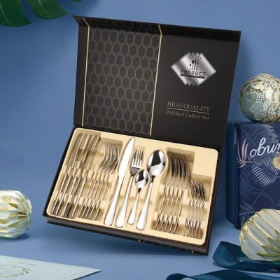 Couverts 24 pièces en acier inoxydable motifs argentes