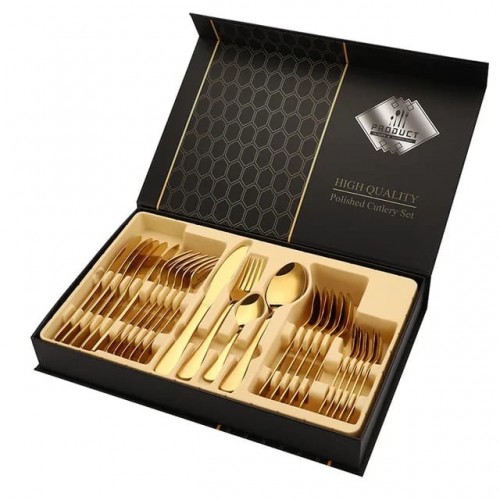 24 pièces, couverts en acier inoxydable de luxe dore
