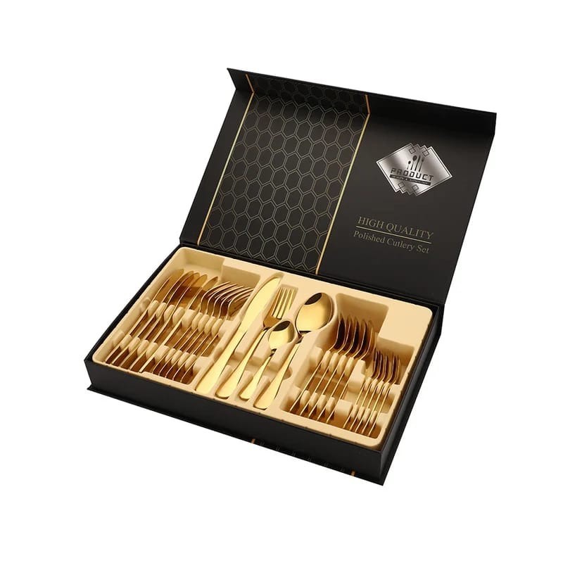 24 pièces, couverts en acier inoxydable de luxe dore