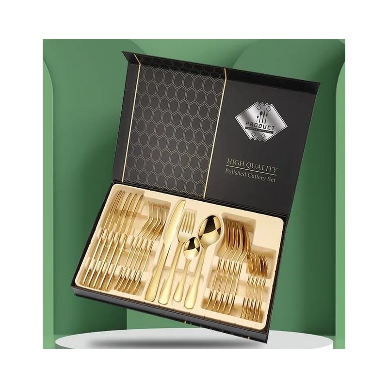 24 pièces, couverts en acier inoxydable de luxe dore