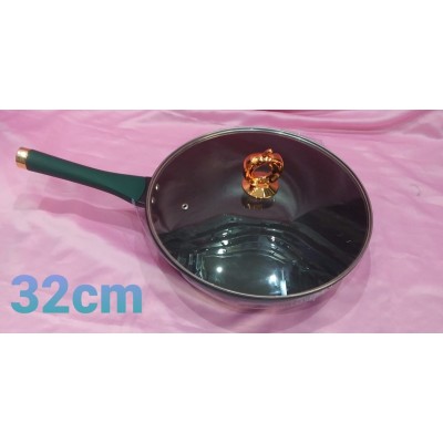 poêle wok antiadhésive avec couvercle 32cm