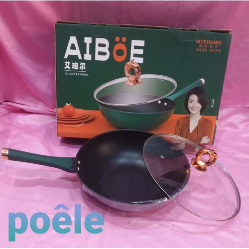 poêle wok antiadhésive avec couvercle 32cm 2