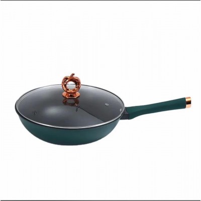 poêle wok antiadhésive avec couvercle 32cm
