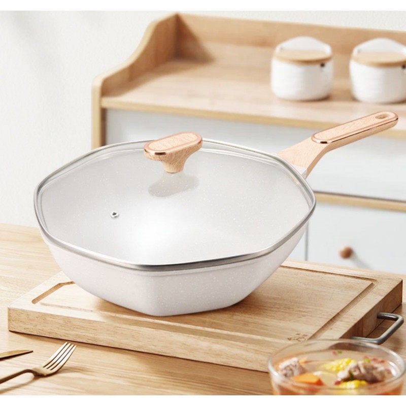 Poêle Wok inoxydable 32cm poignée  anti-brûlure