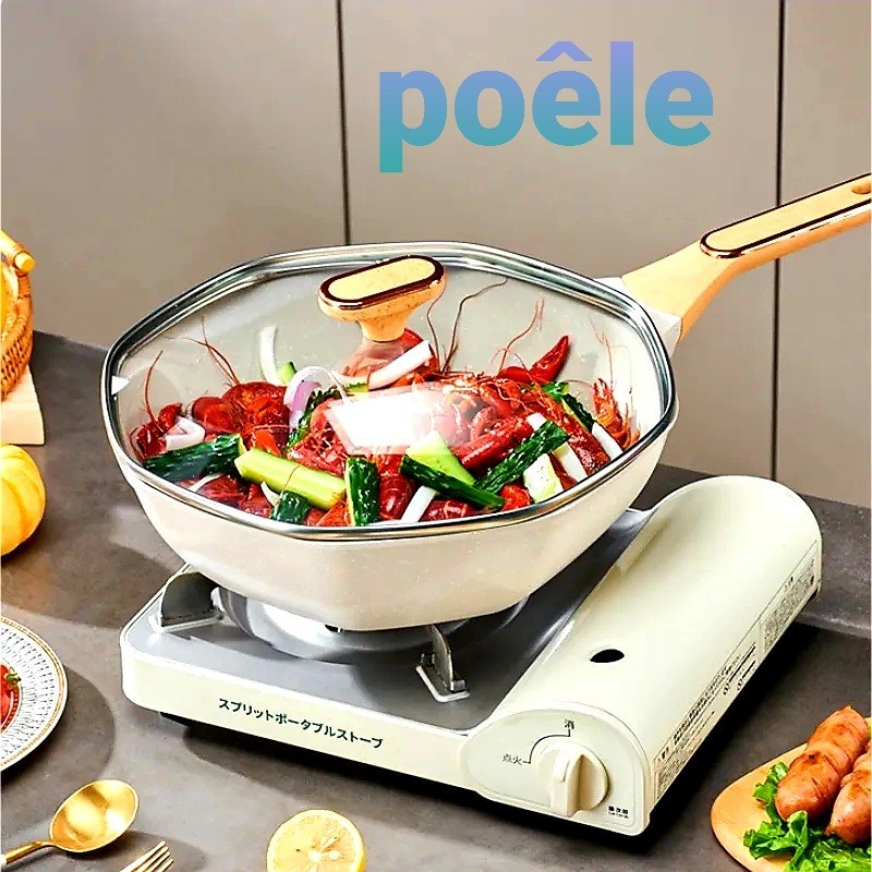 Poêle Wok inoxydable 32cm poignée  anti-brûlure
